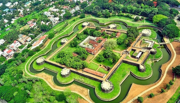 Arial view of the Fort of Tipu Sultan, also known as Palakkad Fort, is in the heart of Palakkad , Kerala near Mango Village Resort.