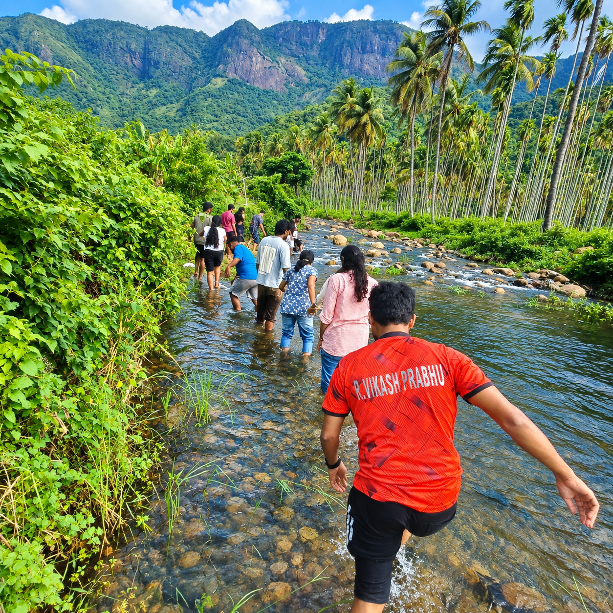 Guests walking through nature